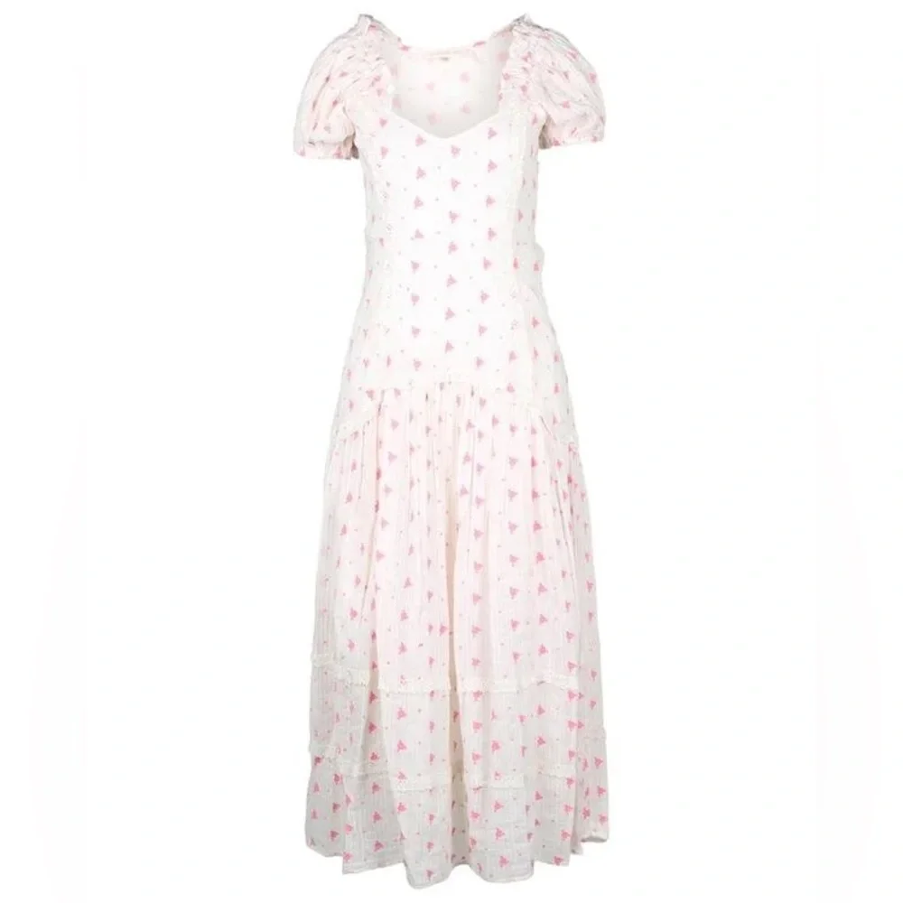 NWT Loveshackfancy Pink White Maxi Dress Jeanette Ryan size 2 BNWT - Picture 2 of 8